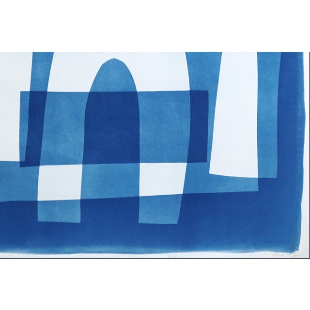 Abstract 2025, Abstract Geometric Figures, Beneath the Rainbow, Handmade Cyanotype on Watercolor Paper by Kind of Cyan For Sale - Image 3 of 9