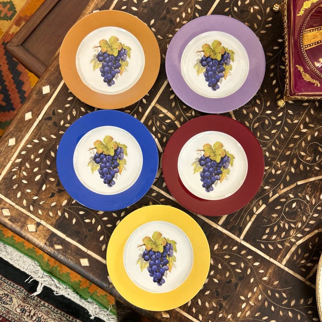 Set of 5 Limoge France salad or fruit size plates by Philippe Deshoulieres. They each have painted grapes on them and they...