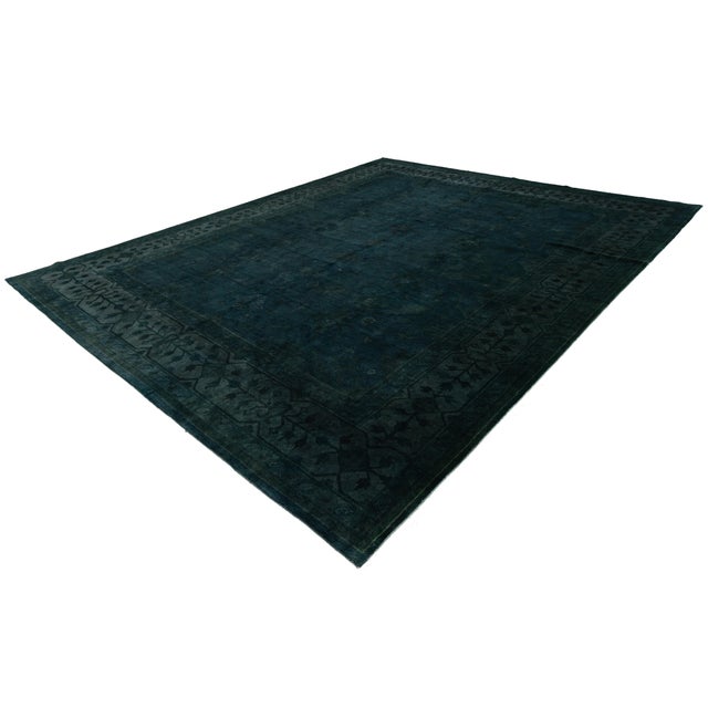 Contemporary Midnight Emerald Hand-Knotted Overdyed Wool Area Rug 12x15 For Sale - Image 11 of 12
