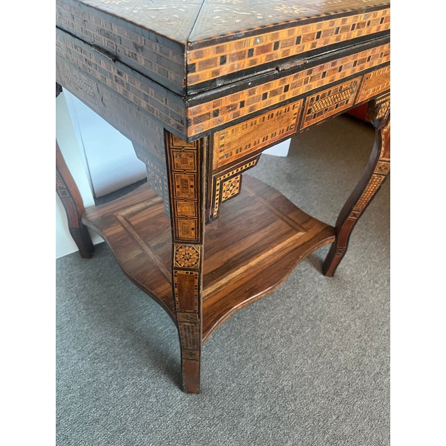 Early 20th Century Hand Crafted Anglo-Indian or Inlaid Syrian Marquetry & Mother of Pearl Game Table Backgammon, Chess, Checkers For Sale - Image 11 of 14