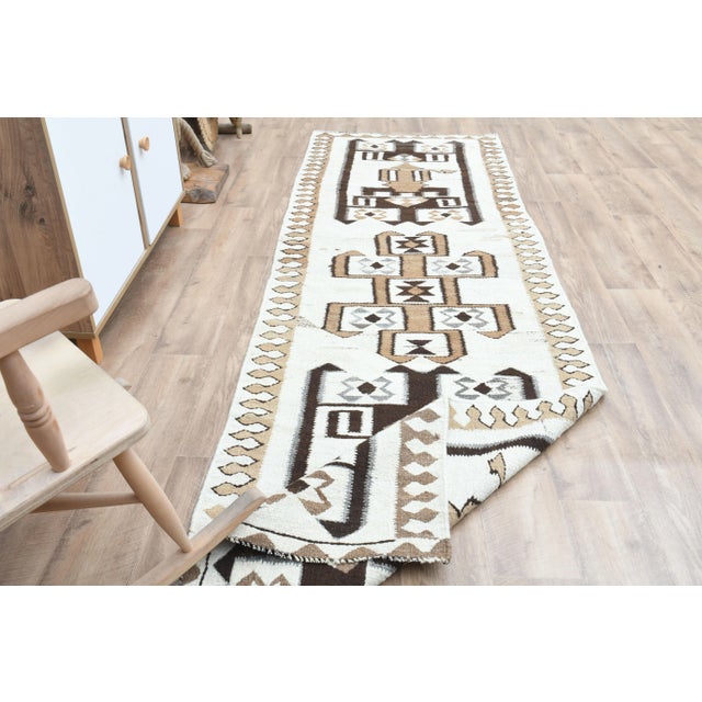 1970s Turkish Oushak Handmade Wool Cotton Beige Runner Rug For Sale - Image 4 of 11