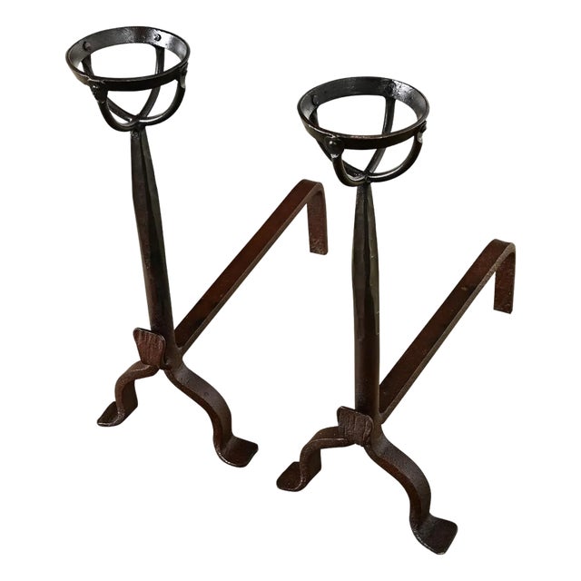 French 18th Century Forged Iron Andirons For Sale