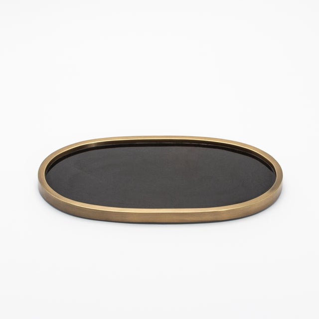 Metal Oval Tray in Pen Shell With Bronze Patina Brass by Kifu Paris For Sale - Image 7 of 8
