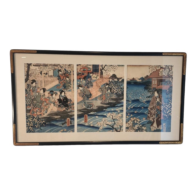 19th Century Custom Framed Utagawa Kunisada Wood Block Print For Sale - Image 10 of 11