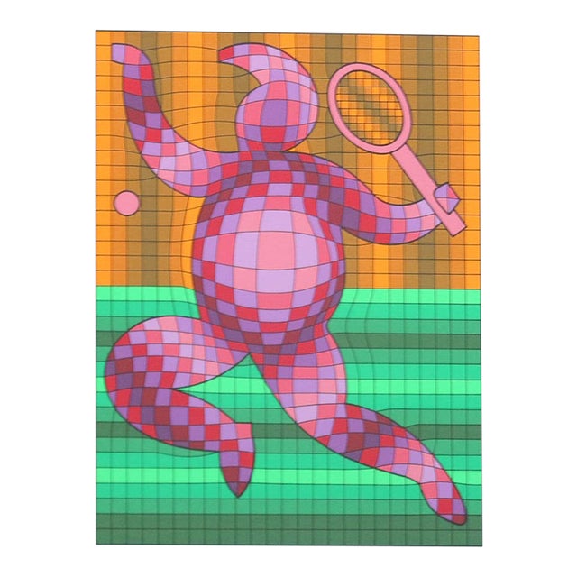 Vintage Victor Vasarely Tennis LTD Serigraph, Hand Signed Op Art For Sale