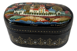 Vintage Russian Hand Painted Laquered Wood Trinket Box