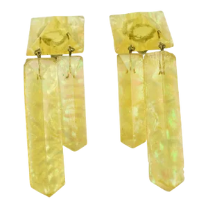 Yellow Lucite Dangle Ice Cube Clip Earrings - 2 Pieces