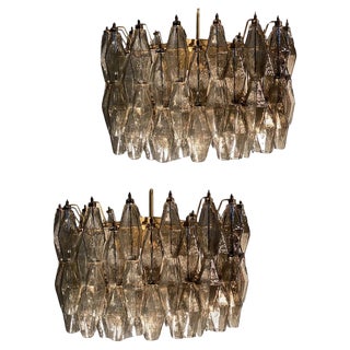Modern Grey Smoke Poliedri Murano Glass Chandelier, 1990 For Sale