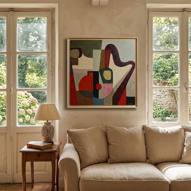 Contrechant, Abstract Geometric Contemporary Oil Painting Framed by Sophie Dumont For Sale - Image 9 of 9