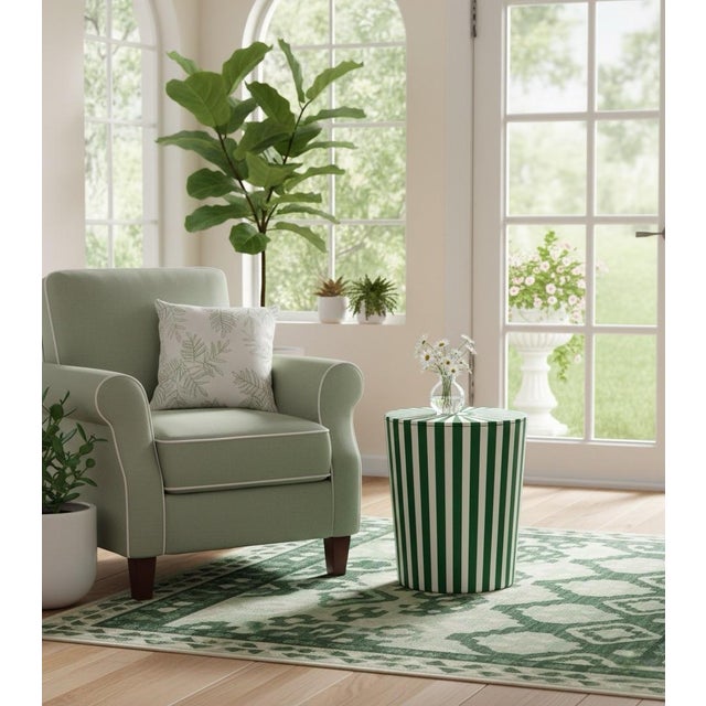 Plastic Contemporary Moroccan Resin-Inlay Striped Drum Side Table For Sale - Image 7 of 9