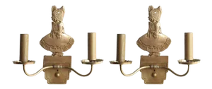 Bronze Electric Candelabra Wall Sconce W/ Girl in Bonnet, Pair
