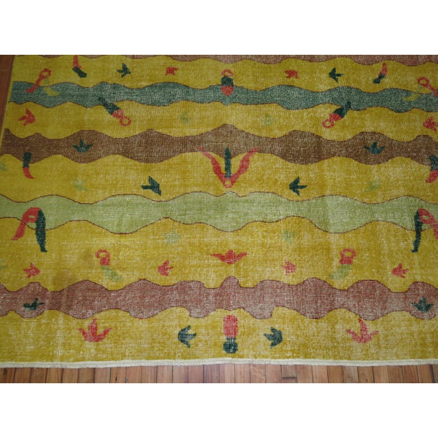 Mid-Century Modern Zabihi Collection Yellow Turkish Deco Rug For Sale - Image 3 of 10
