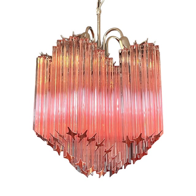 Modern Quadriedri Glass Chandelier in 60 Pink Prism Quadriedri, 1990 For Sale