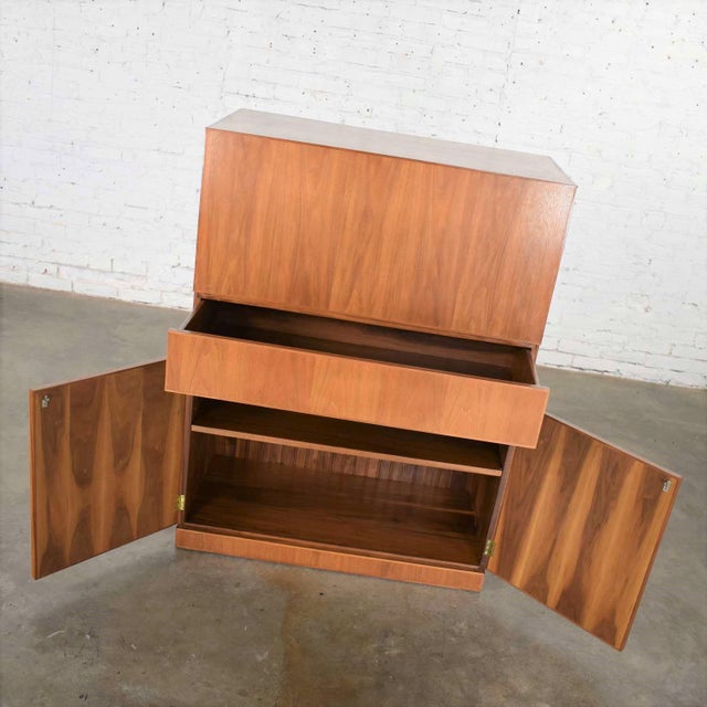 Vintage Scandinavian Modern Teak Desk in a Box Style Secretary With Drop Front For Sale - Image 6 of 18