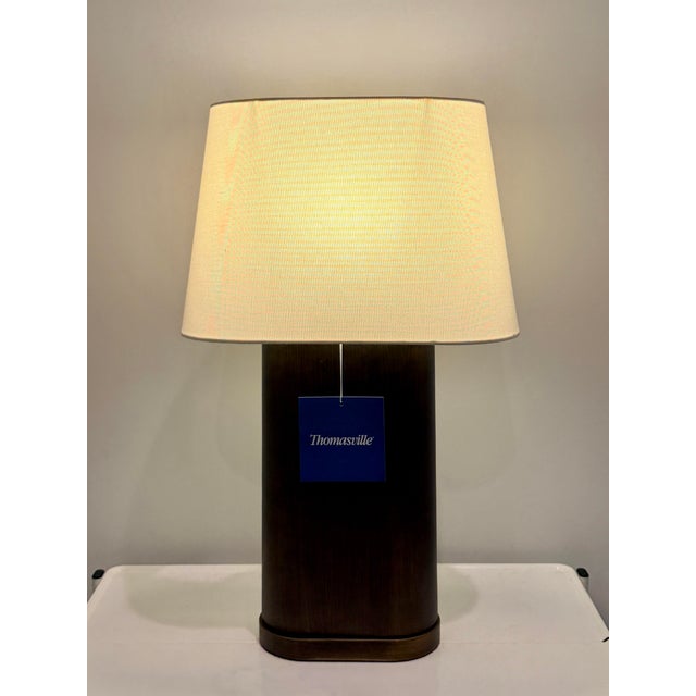 Metal Thomasville Contemporary Bronze Table Lamps With Linen Shades - a Pair For Sale - Image 7 of 9