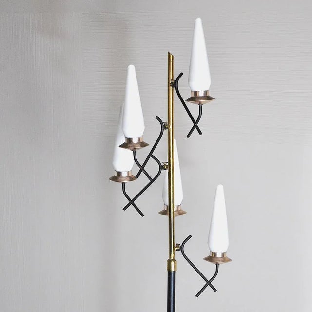 Opaline Glass & Brass Floor Lamp by Stilnovo, 1950s For Sale - Image 10 of 12