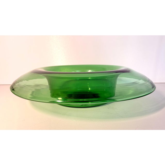 Vintage Green Hand-Blown Glass Centerpiece Bowl, Empoli, Italy, 1970s For Sale - Image 4 of 12