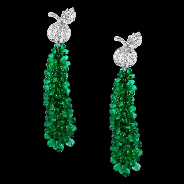 89 Carat Colombian Emerald Briolettes & Diamond Hanging Drop Earrings 18 Kt Gold For Sale - Image 17 of 18