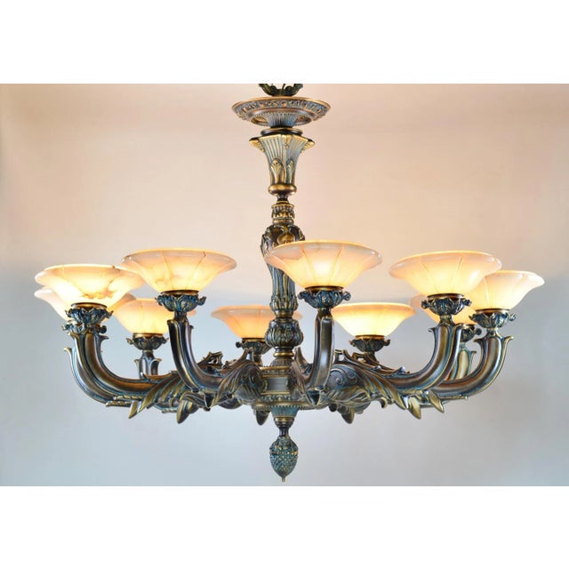 Large Spanish Alabaster Globe Chandelier 10-Light Solid Bronze 40" W For Sale - Image 11 of 11