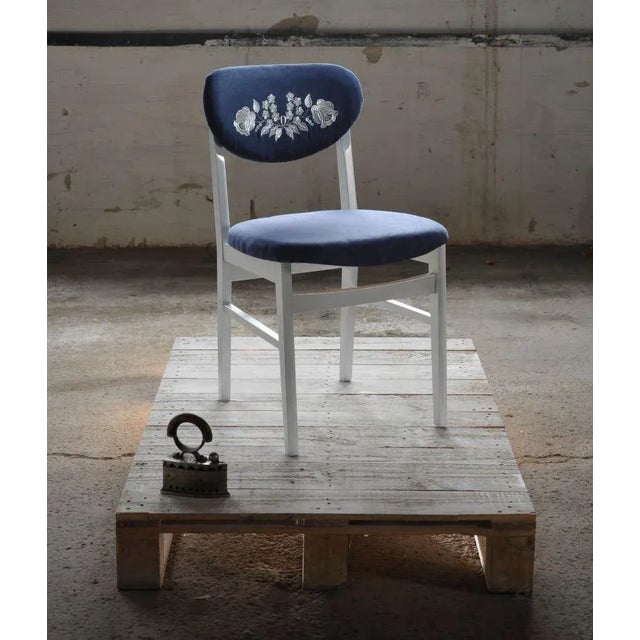 Kalocsa Patterned Blue Chair, 1950s For Sale - Image 3 of 5