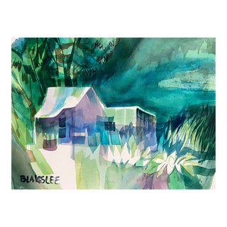 1960s Tina Blakeslee Modern Watercolor Landscape For Sale
