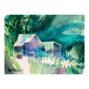 1960s Tina Blakeslee Modern Watercolor Landscape