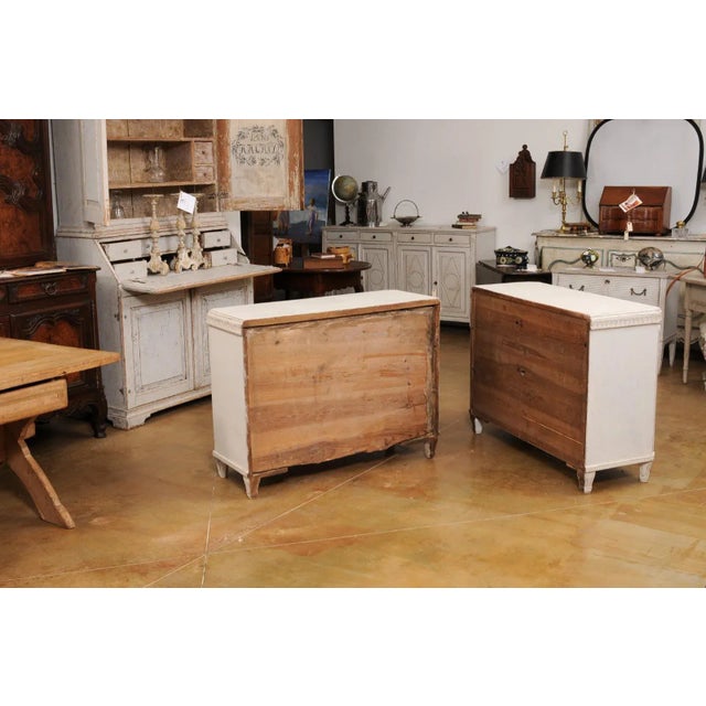 Gustavian (Swedish) Swedish Gustavian Style 1850s Painted Wood Chests with Carved Motifs - A Pair For Sale - Image 3 of 12
