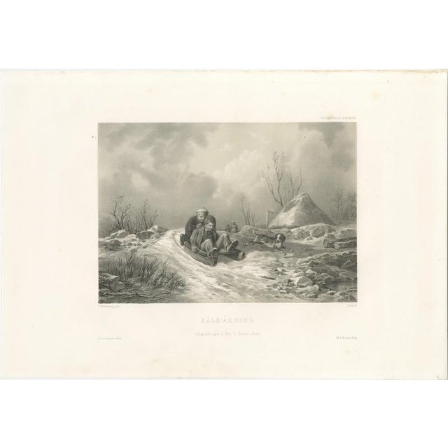 Pehr Wickenberg, Swedish Winter, Children Sledding, 1850, Lithograph For Sale - Image 9 of 9