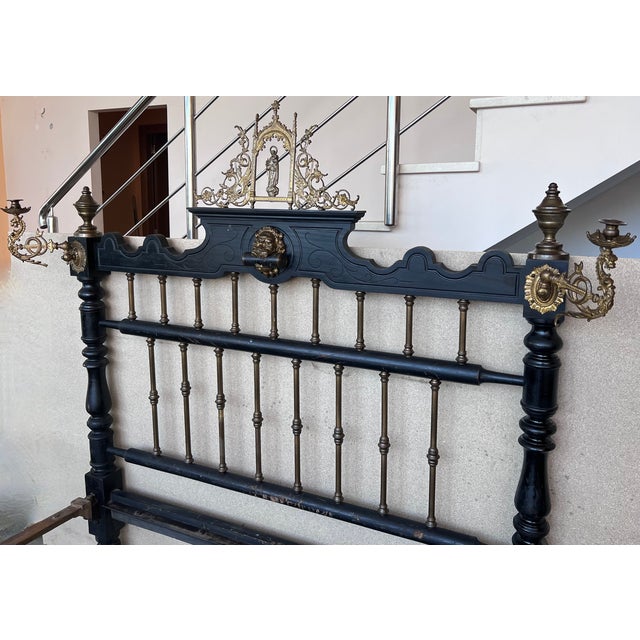 Late 18th Century French Black Ebonized Bed With Bronze Mounts and Candle Holder , Signed For Sale - Image 5 of 13