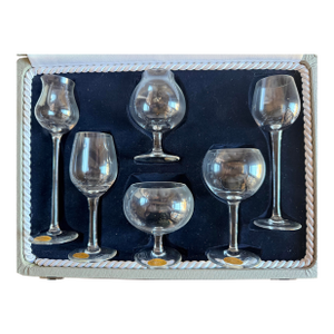 Mid 20th Century Moser Crystal Wine Club Miniature Physiognomic Set of 6 Snifters in Original Case. Never Used.