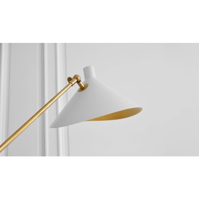 Mayotte Large Offset Floor Lamp in Hand-Rubbed Antique Brass with White Shade Designer: AERIN Height: 55.25" Shade Detail:...