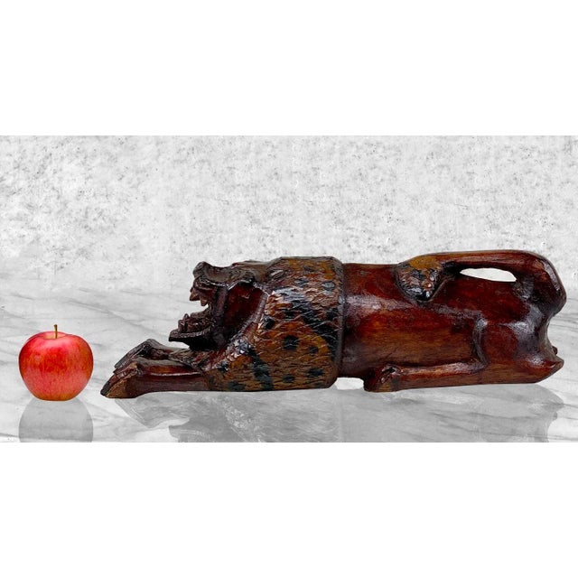 Vintage Burmese Carved Wood Lion Table Sculpture, c. 20th Century - Pairs Nicely with Many Eclectic Interior Styles - Hand...