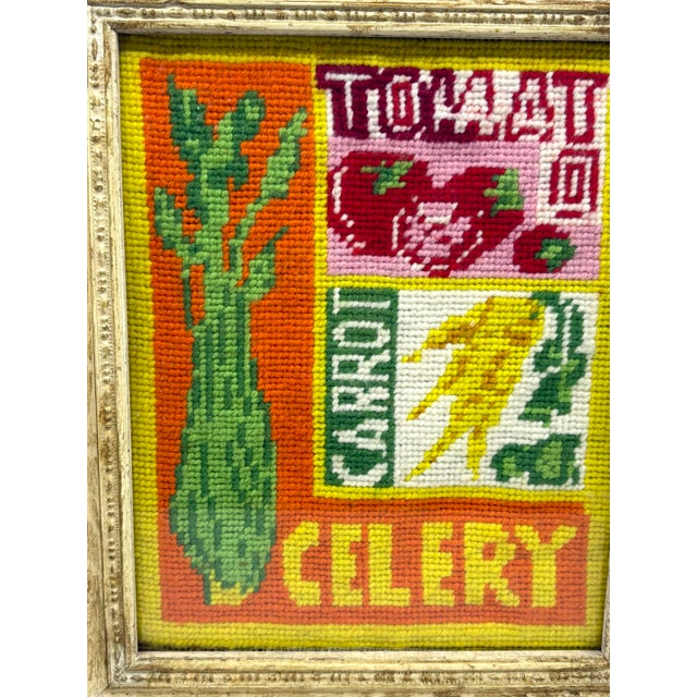 1970s 1970s Vegetable Crewel Pop Art Artwork Framed For Sale - Image 5 of 7