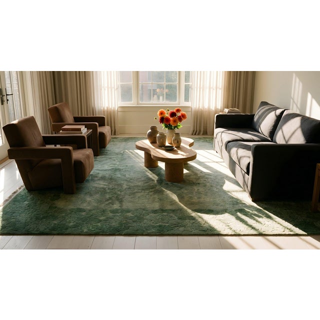 1930s Green Floral Antique Chinese Art Deco Rug 9' X 12' Handknotted Wool Carpet For Sale In New York - Image 6 of 7