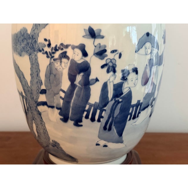 Blue and White Antique Chinese Porcelain Vase Made to Lamp For Sale - Image 4 of 12