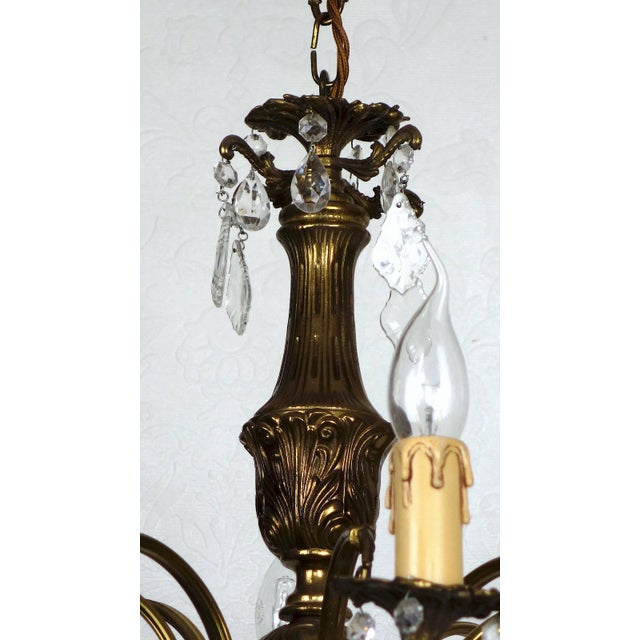 French Brass Crystal Eight-Light Chandelier, 1950s For Sale - Image 4 of 12