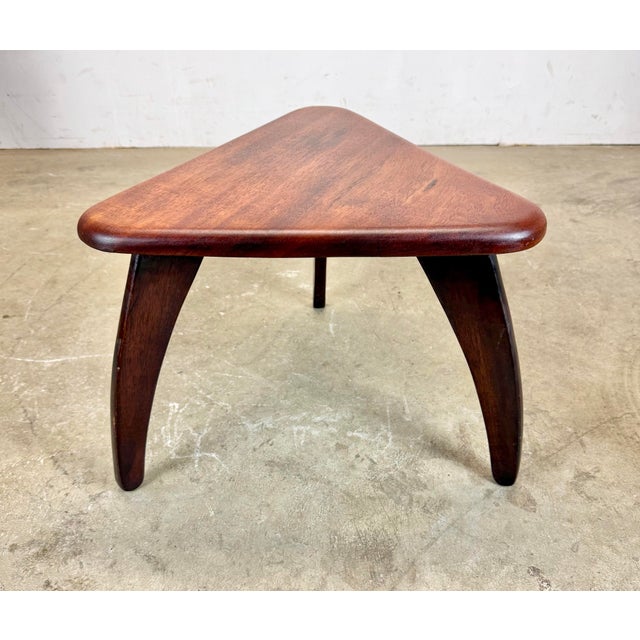 Mid 20th Century Mid Century Modern George Nakashima Style Mahogany Triangular Tripod Stool For Sale - Image 5 of 12