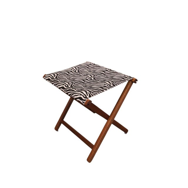 Folding Stool in Teak with Zebra Patterned Upholstery, 1960s For Sale - Image 9 of 15
