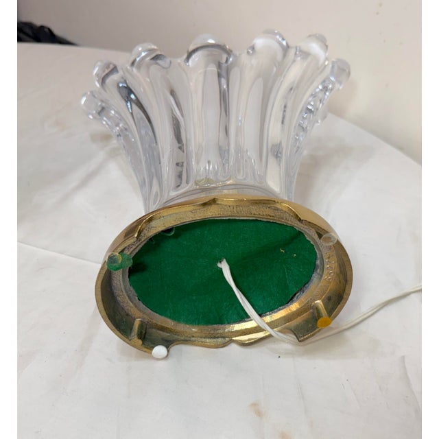 Vintage French Hand Blown Clear Glass Crystal Brass Splash Electric Table Lamp For Sale - Image 12 of 12