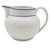 A pitcher that whispers of sunlit mornings and whitewashed terraces, its creamy surface adorned with a delicate blue rim –...