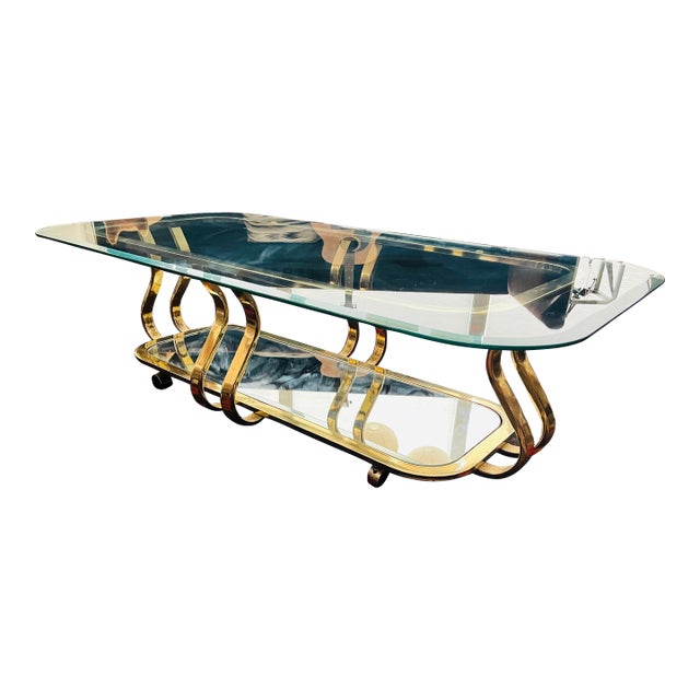 Brass and Glass Coffee Table Hollywood Regency Glam For Sale