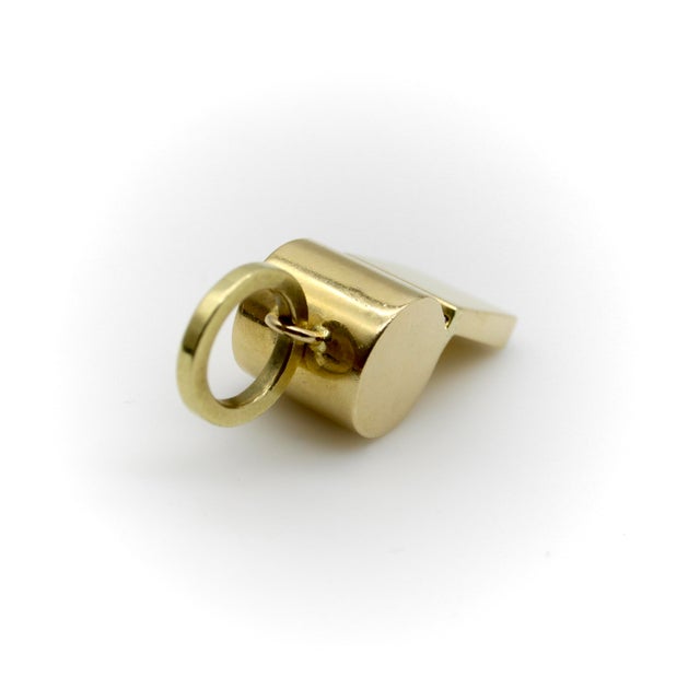 Modern Vintage 18k Gold Large Whistle Pendant Charm For Sale - Image 3 of 8