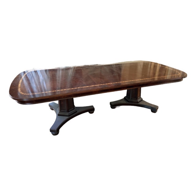 Attributed to Henredon Natchez Collection Flame Mahogany Double Pedestal Dining Table For Sale
