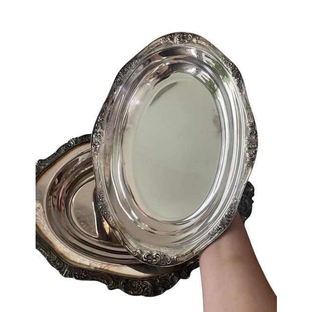 Silver Wallace Baroque 287 Silver Plate Covered Dish Converts to 2 Servers Ornate Vintage For Sale - Image 8 of 12