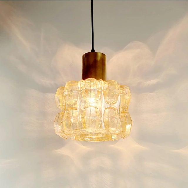 Mid Century Amber Diamond Glass Pendant by Helena Tynell for Limburg, Germany, 1960s For Sale - Image 6 of 9