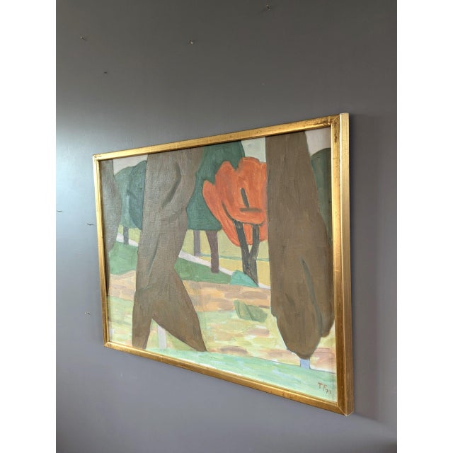 1970s 1977 Vintage 'Modernist Forest' Original Landscape Oil Painting by Swedish Artist Ture Fabiansson (1910-1994), Framed For Sale - Image 5 of 11