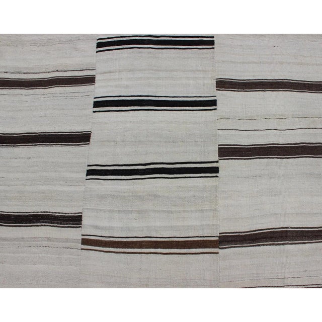Textile Mid 20th Century Large Vintage Turkish Kilim Rug With Vertical Stripes in Cream and Brown Stripes For Sale - Image 7 of 13