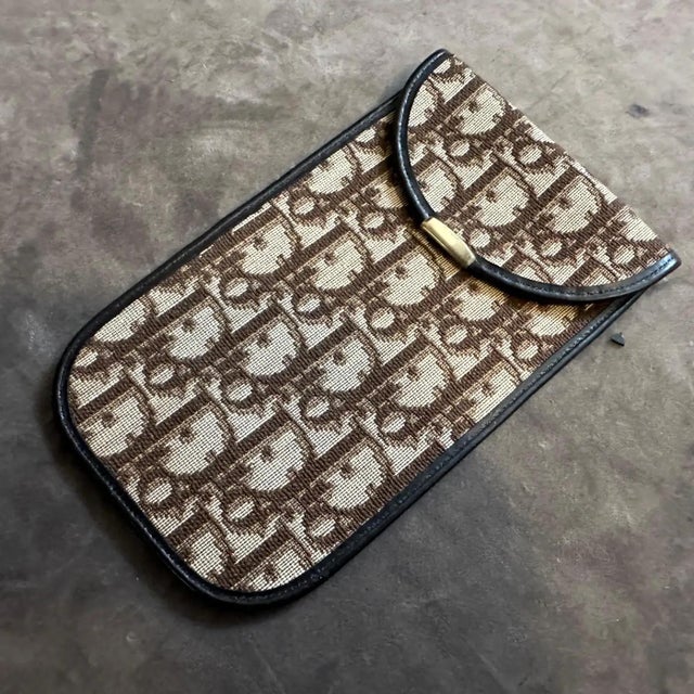 Brown 21st Century Leather and Logo Canvas Phone or Glasses Case by Christian Dior For Sale - Image 8 of 11