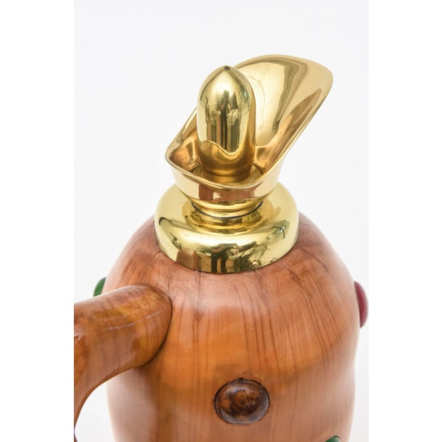 1950s Vintage Italian Wood Resin, Brass Decanter, Jug in Style of Aldo Tura, Barware For Sale - Image 5 of 9