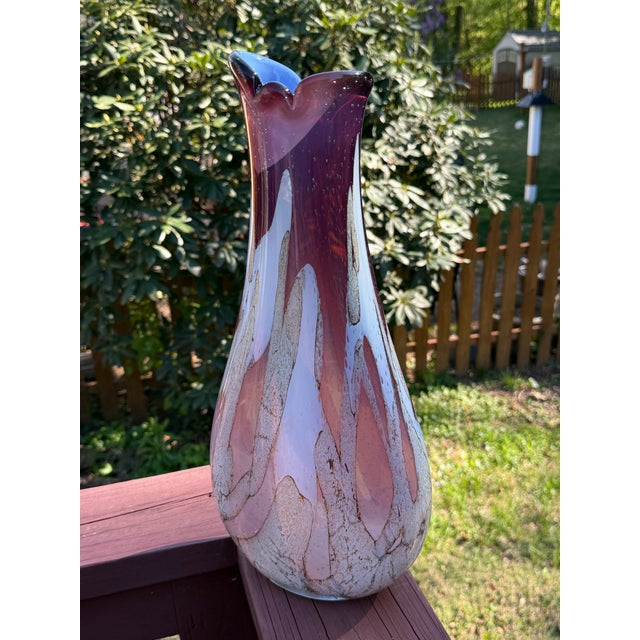 Jozefina Krosno, Poland 17" Vintage Art Glass Vase, Cased Interior W Blue Iridescent For Sale In Philadelphia - Image 6 of 7